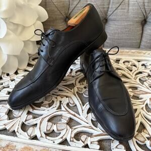Santoni Black Leather Oxford Loafers Shoes Men’s 9